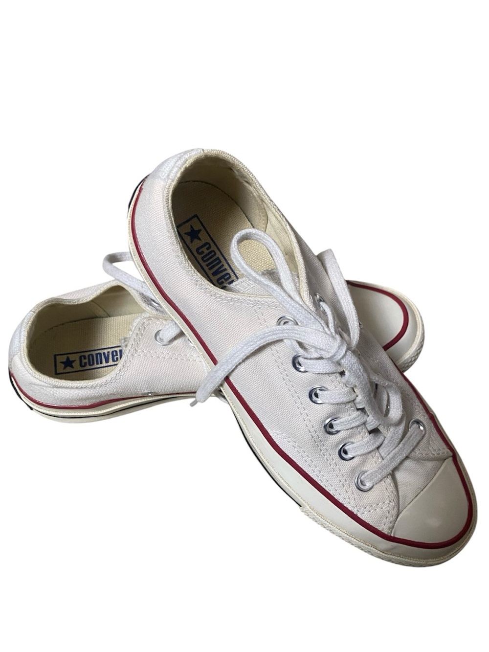Converse White Low Top Canvas Sneakers with Red Trim Mens 5 Women’s 7